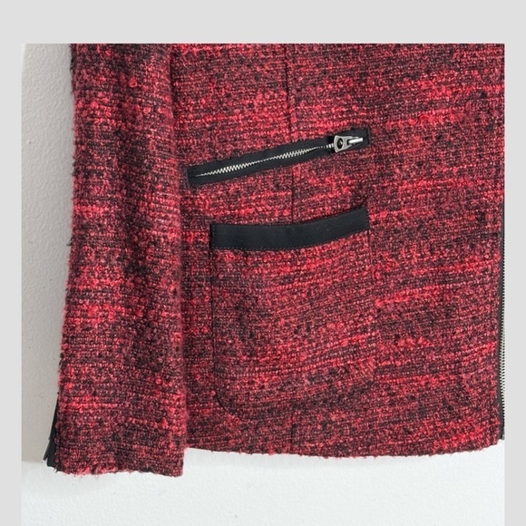 Lucky Brand Blazer Jacket Red Black Boucle Fabric Longer Length Silver Hardware - Picture 7 of 12